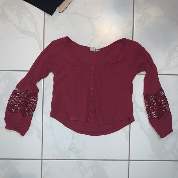 Roxy slightly cropped lace long sleeve maroon top - Picture 2 of 9
